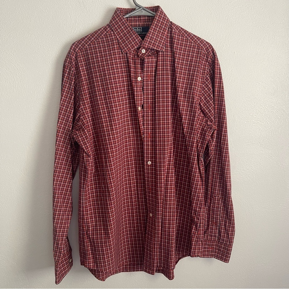 Polo Ralph Lauren‎ Mens Shirt Plaid Navy Pony Button up size large regent fit